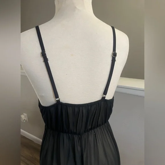 Vintage Sheer Black Maxi Nightgown Deep V Spaghetti Strap Long Chemise L - Picture 6 of 9